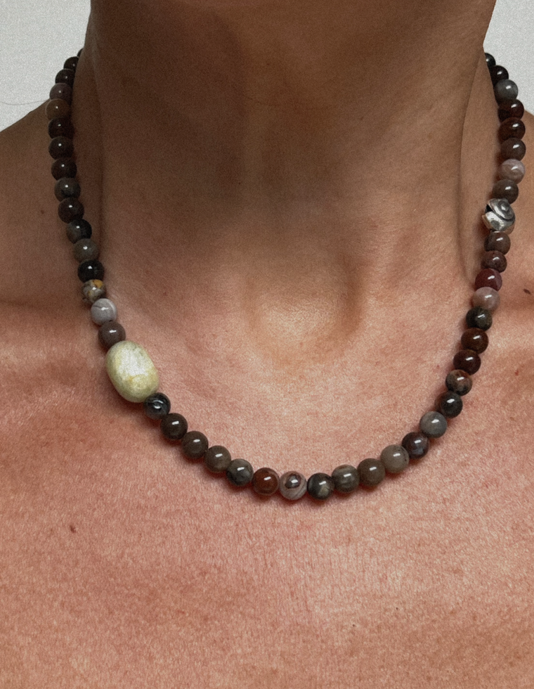 Orvenna - Petrified Wood & Beryl Necklace