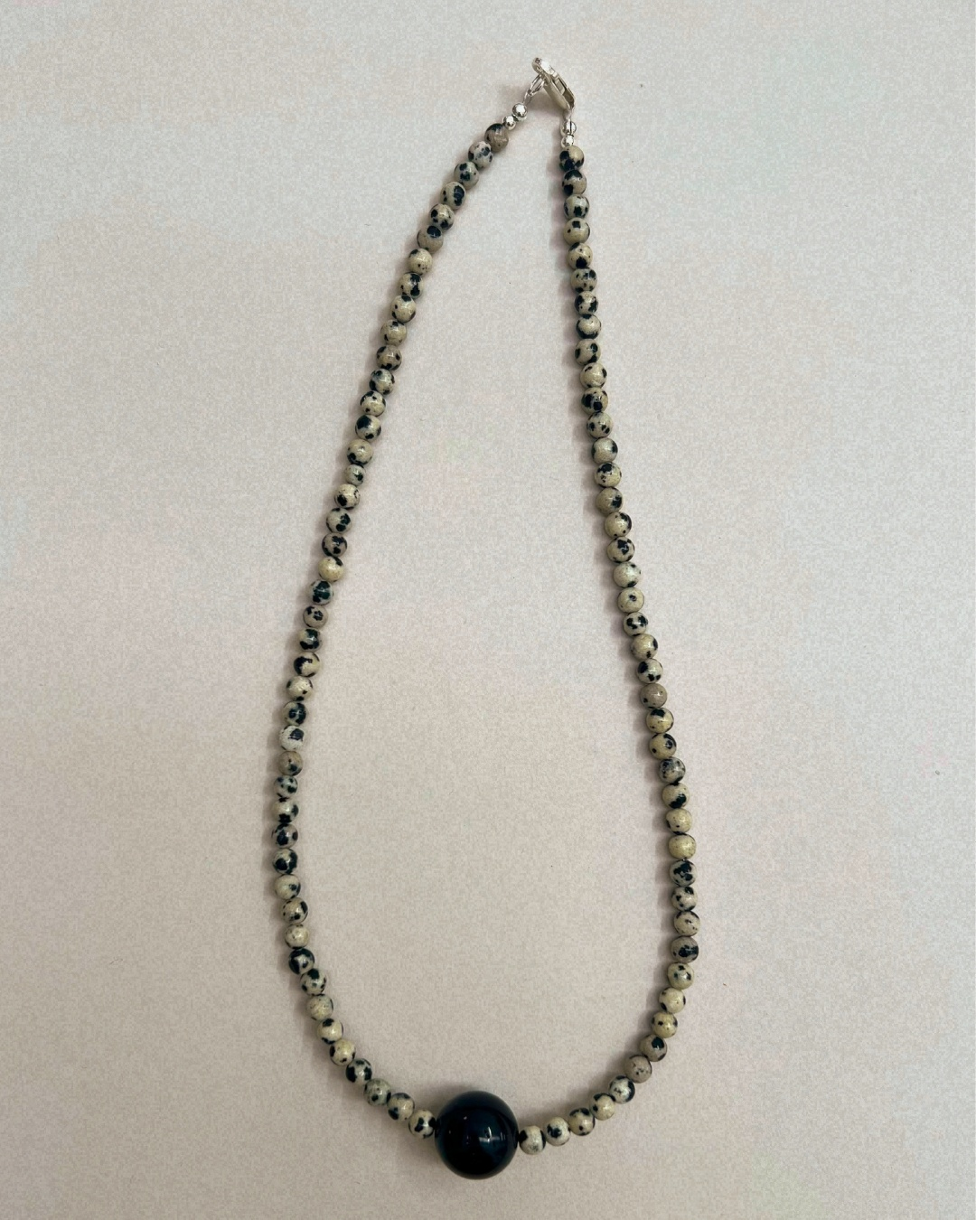 Celadon 15: dalmatian jasper and onyx necklace, hand-strung by Palm of Feronia, photo 4