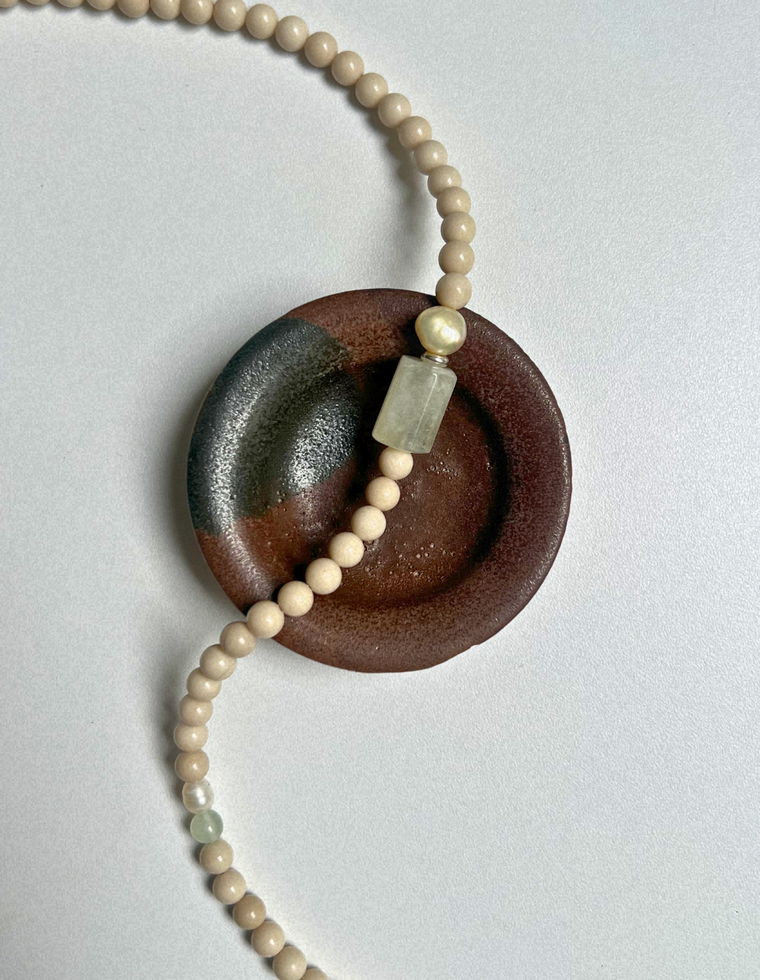 Grove 13 - Fossilised Coral & Prehnite Necklace