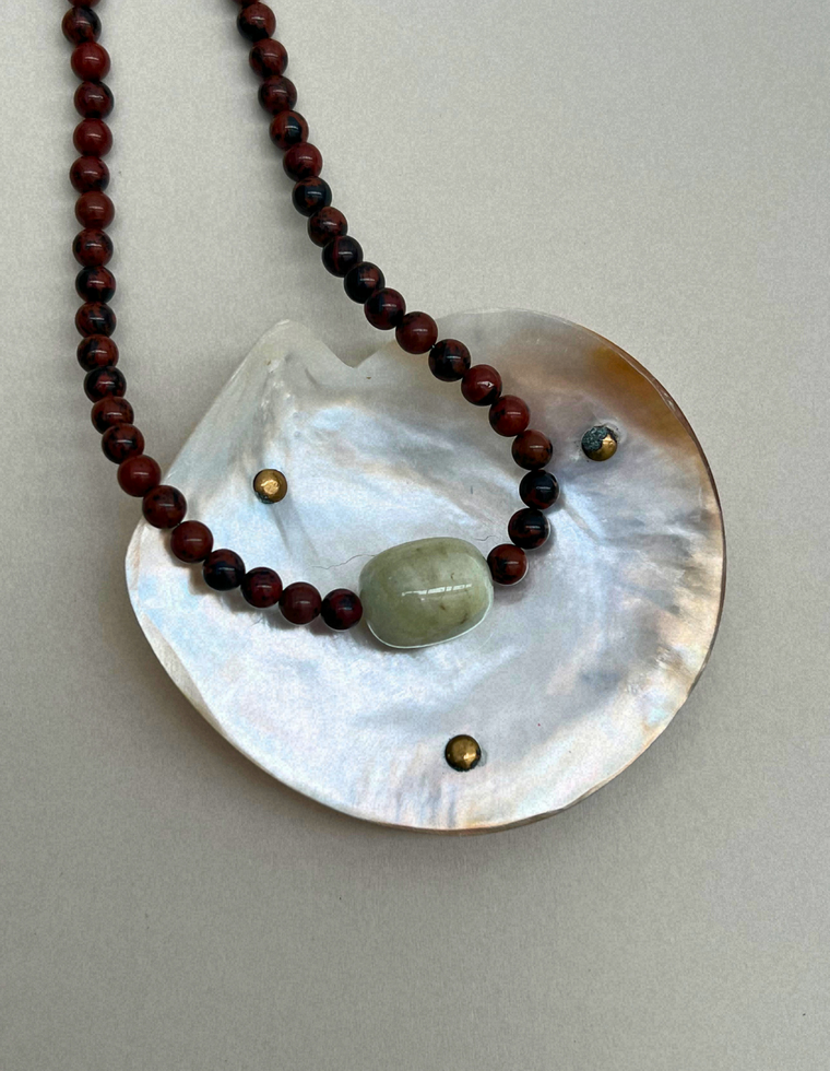 Cairn 2 – Mahogany Obsidian & Green Beryl Necklace