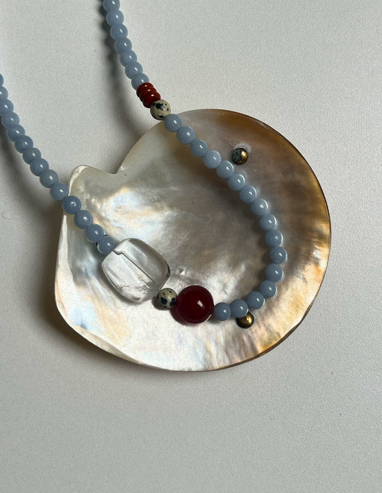Halo 14 - Angelite & Clear Quartz Necklace