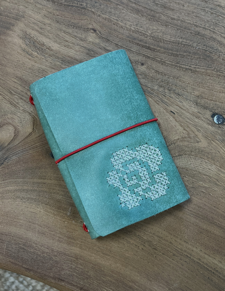Patina Blue Field Journal – Rose Stitch