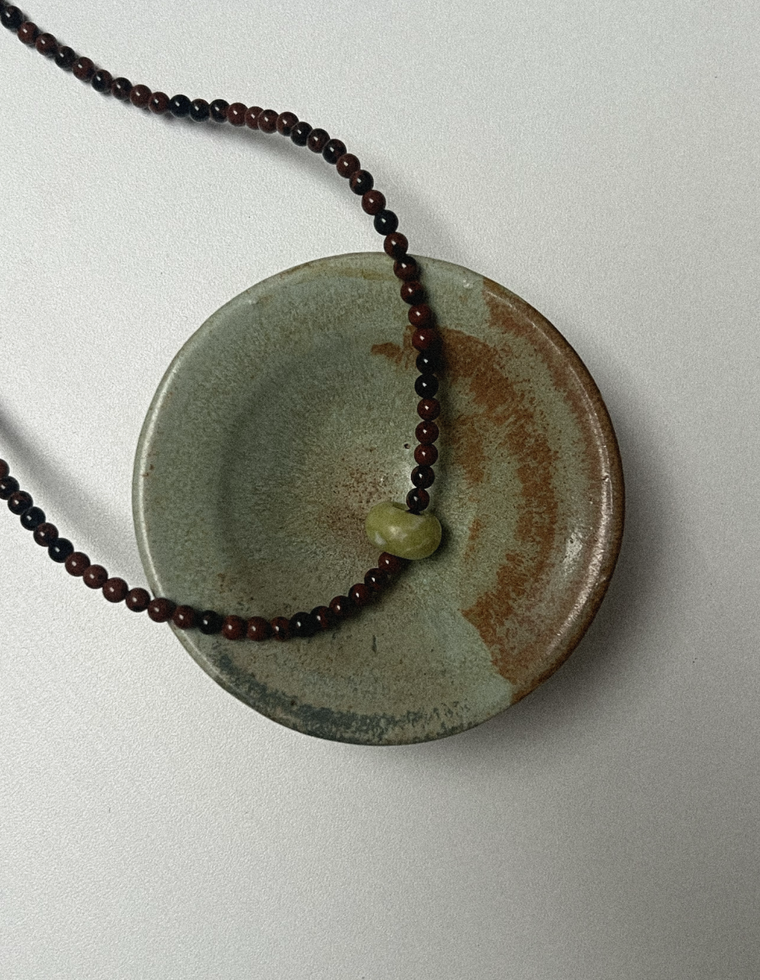 Unfurl 13 - Mahogany Obsidian & Olive Jade Necklace