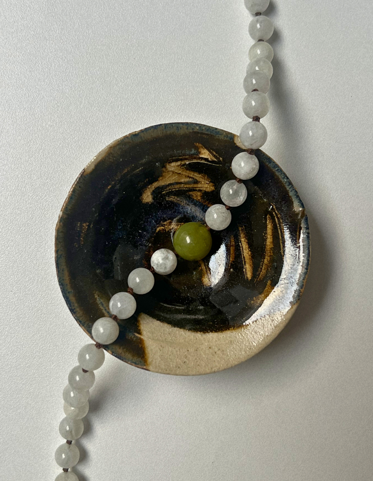Strata 14 - Moonstone & Olive Jade Heirloom Necklace