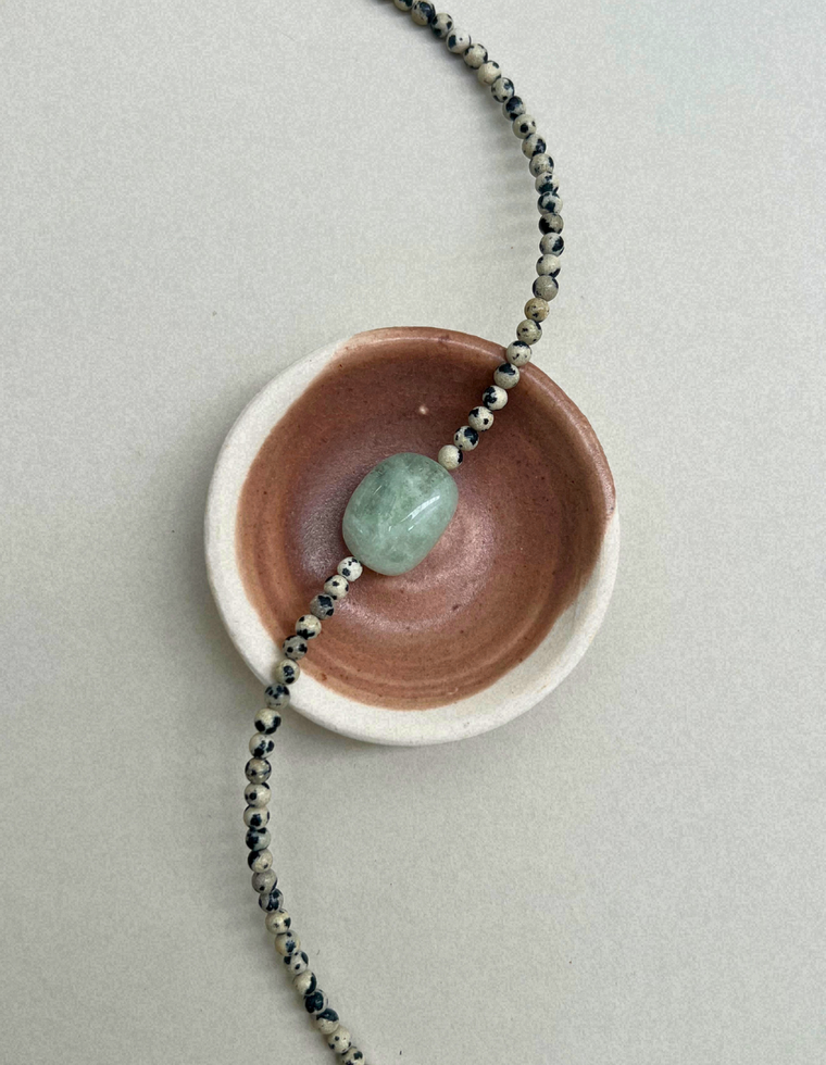 Cairn 26 – Dalmatian Jasper & Green Beryl Necklace