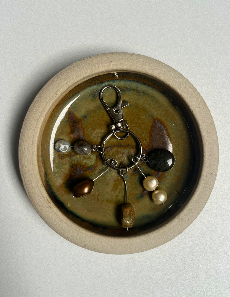 Orbit Charm – Moss Agate & Freshwater Pearl
