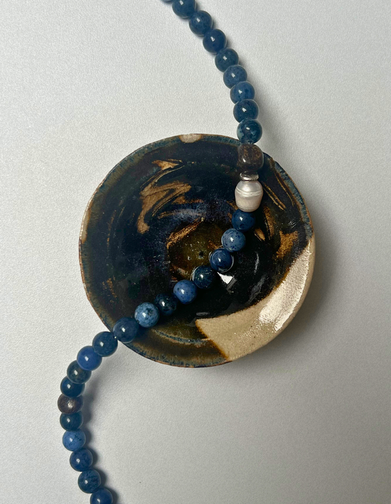 Earth Hold 12 - Dumortierite & Pearl Necklace