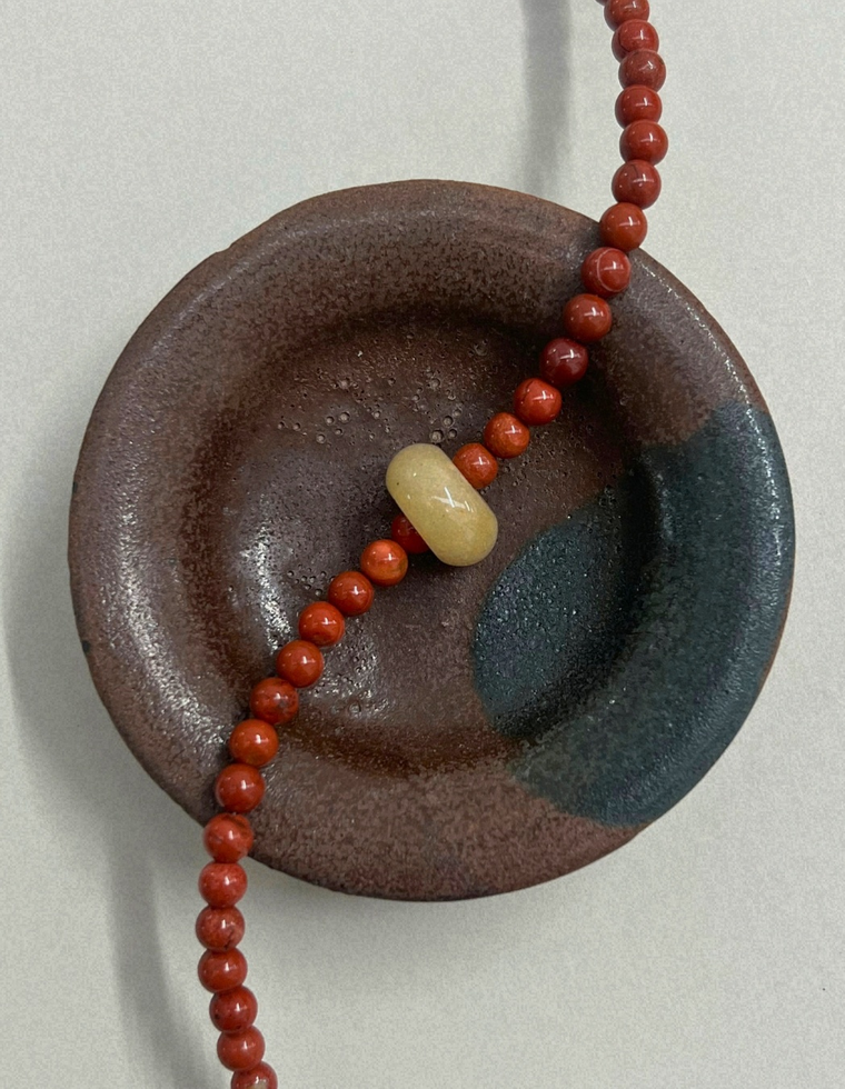 Harvest 8: red jasper and yellow topaz movement necklace, hand-strung by Palm of Feronia