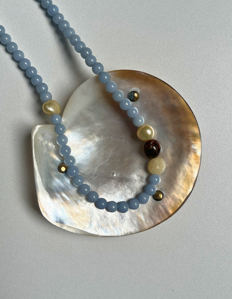 Halo 16 - Angelite & Pearl Necklace