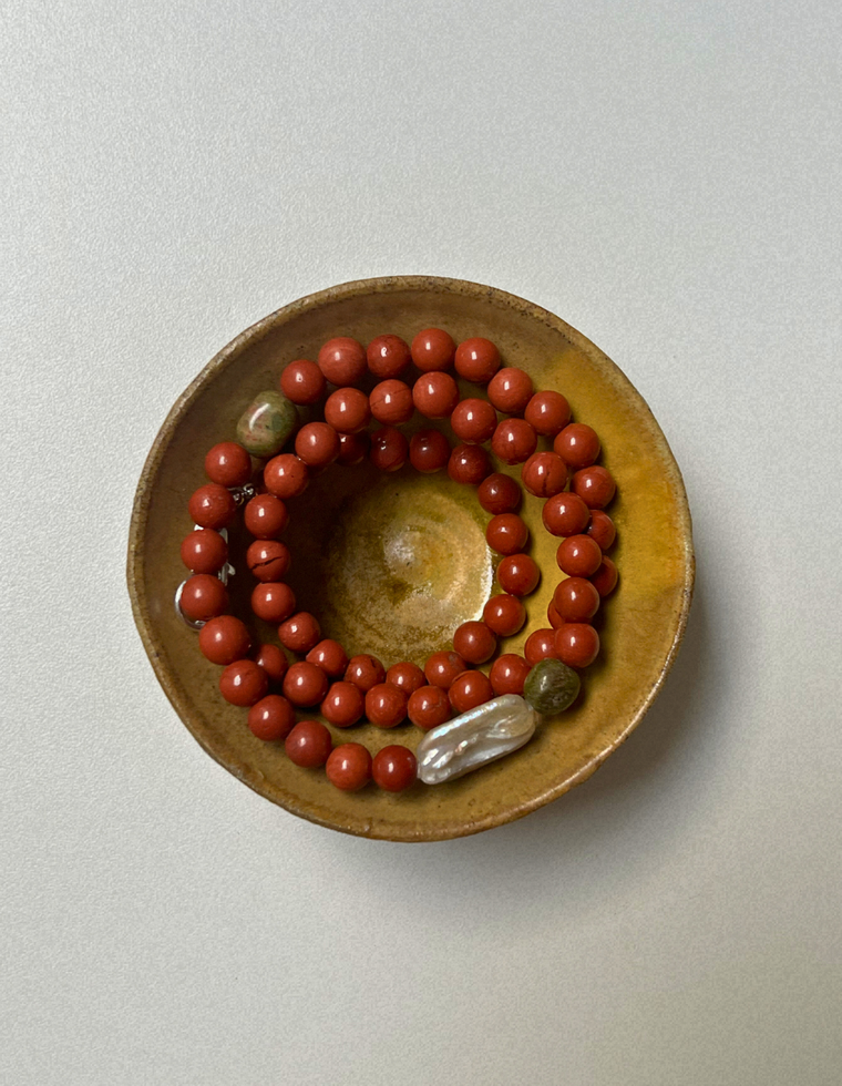 Cache 8 - Red Jasper & Pearl Necklace