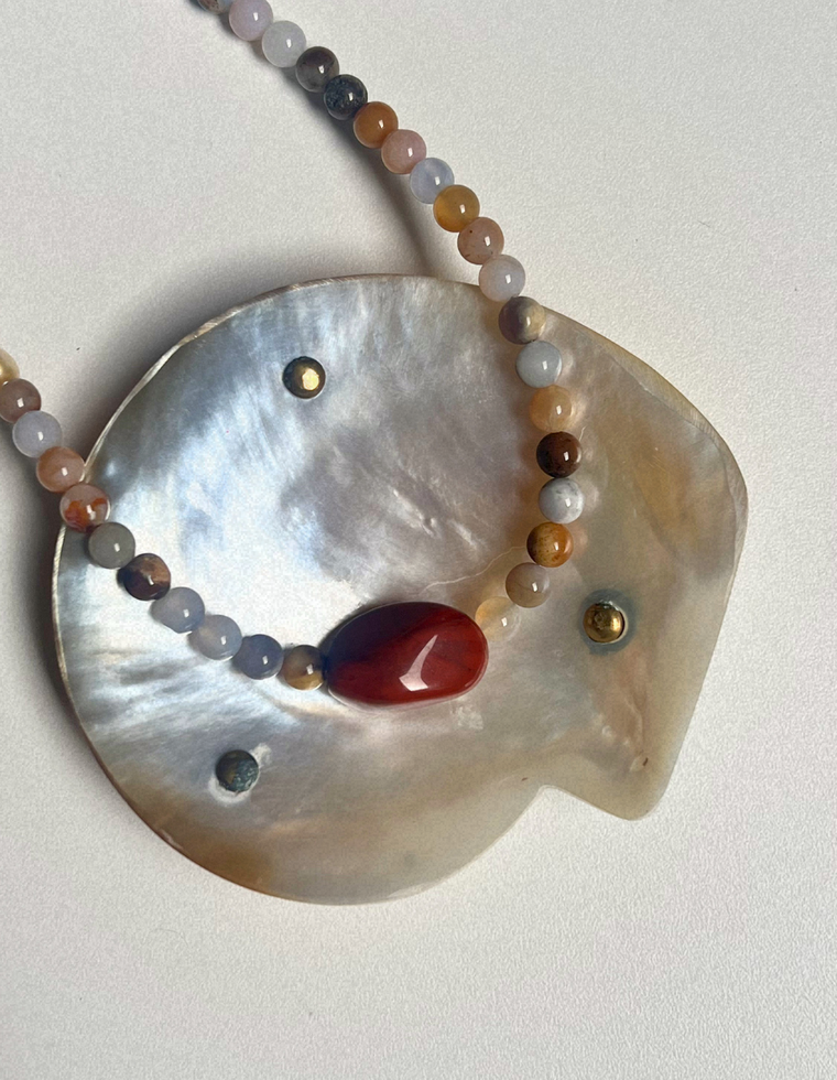 Fleur 15 - Chalcedony & Red Jasper Necklace