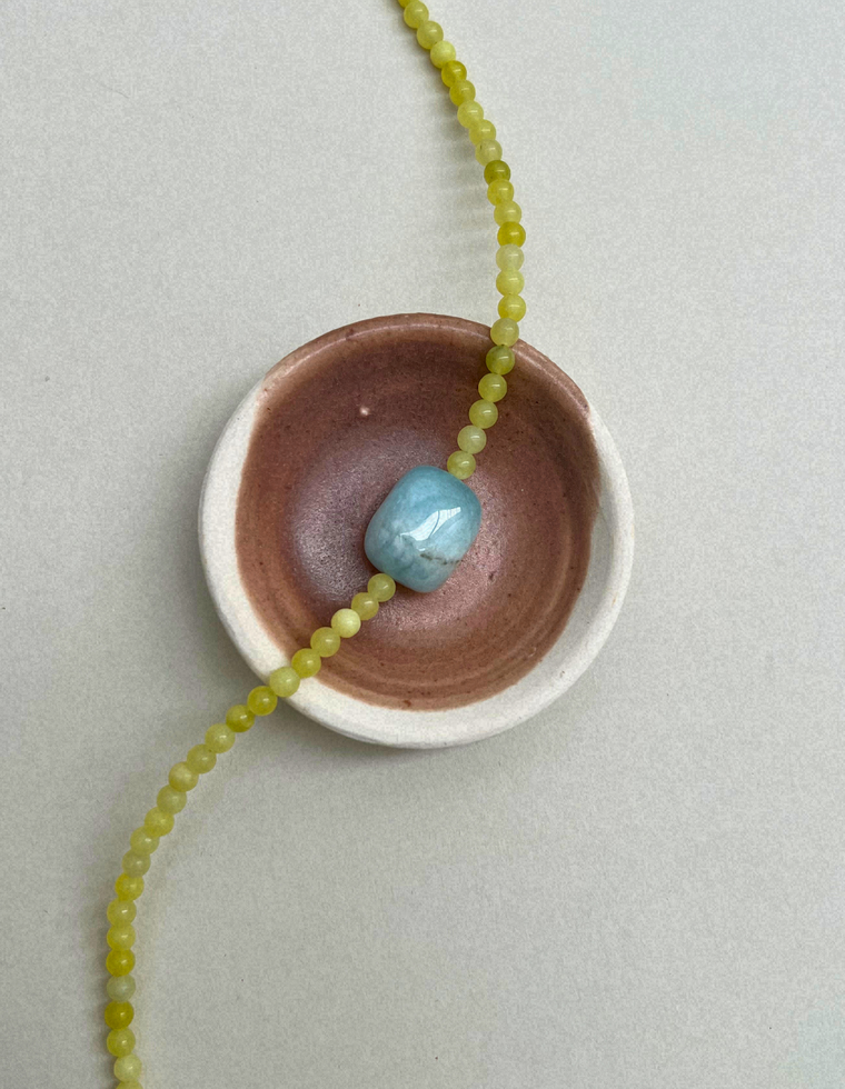 Cairn 24 – Olive Jade & Blue Beryl Necklace