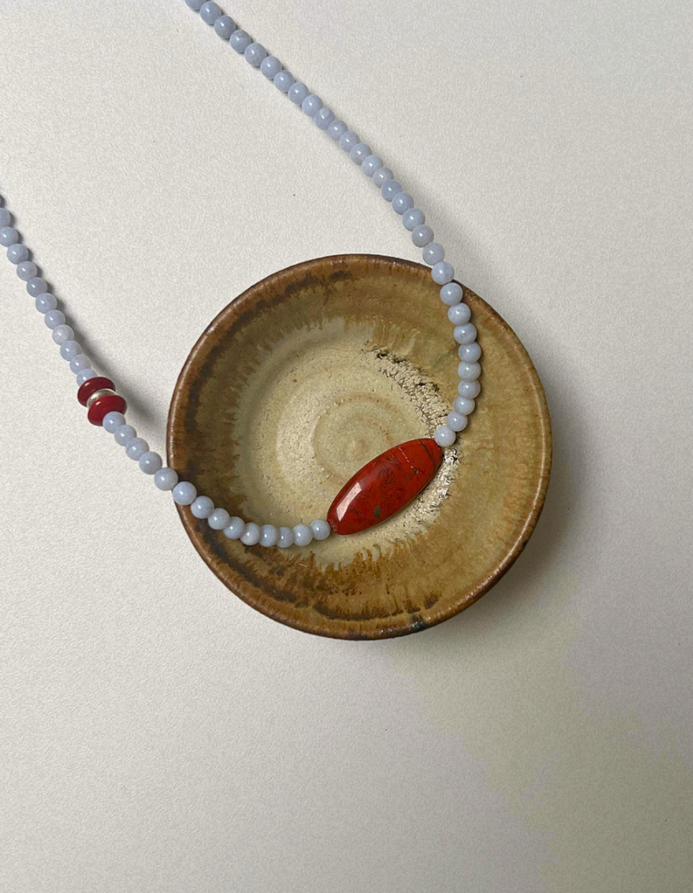 Light Forms 4 -  Blue Lace Agate & Red Jasper Necklace