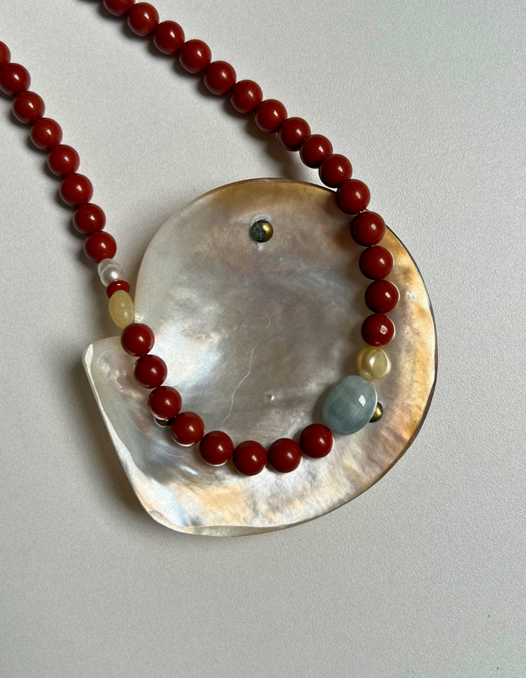 Halo 17 - Red Jasper & Beryl Necklace