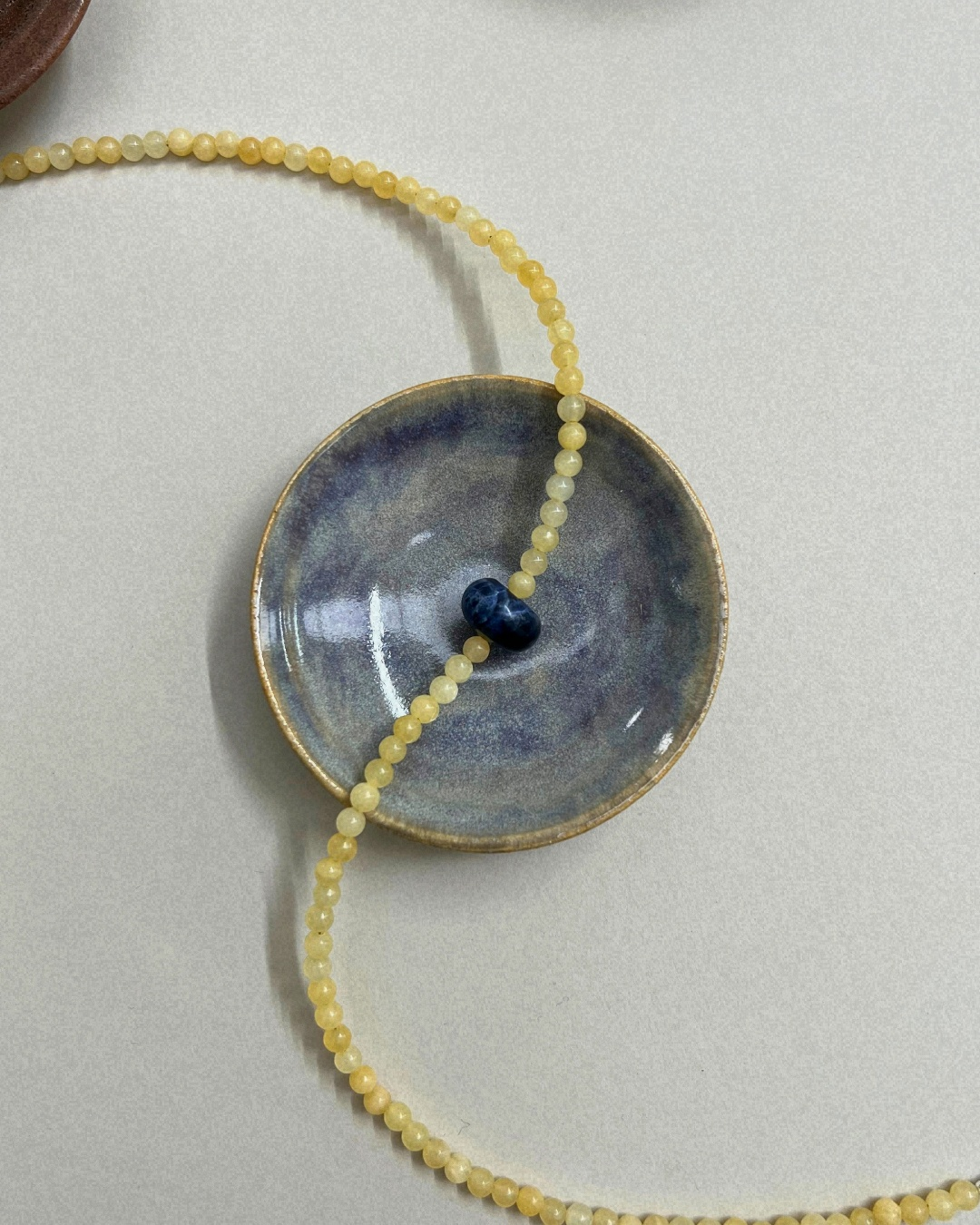 Harvest 10: yellow jade and sodalite movement necklace, hand-strung by Palm of Feronia, photo 2
