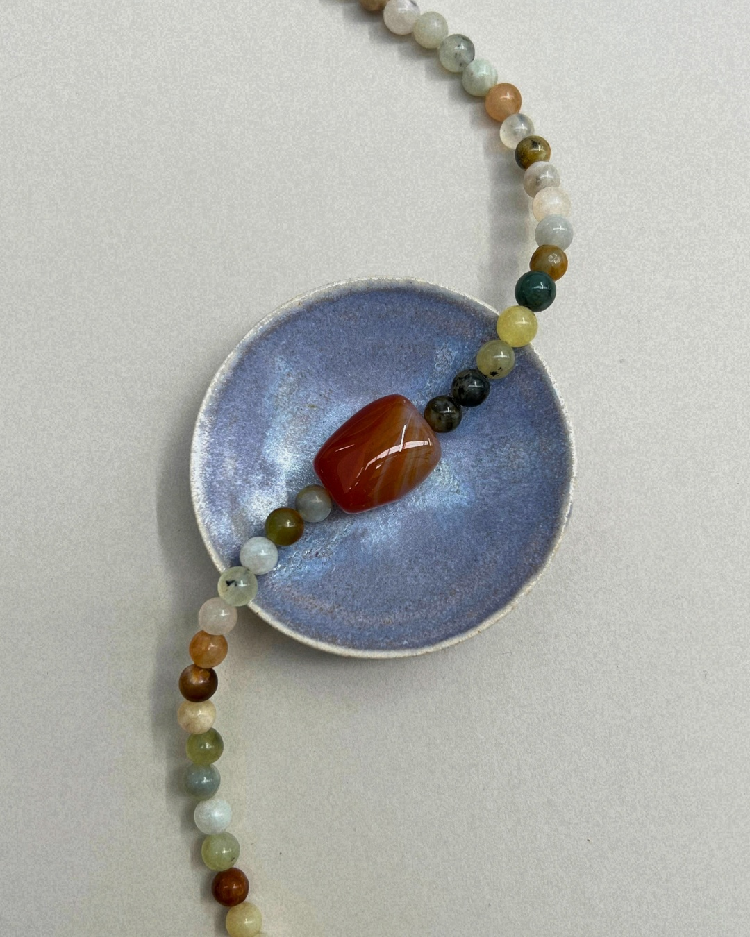 Celadon 9: butter jade and carnelian necklace, hand-strung by Palm of Feronia, photo 2