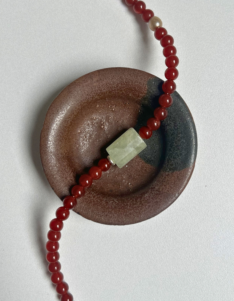 Solstice 3 - Carnelian & Prehnite Necklace