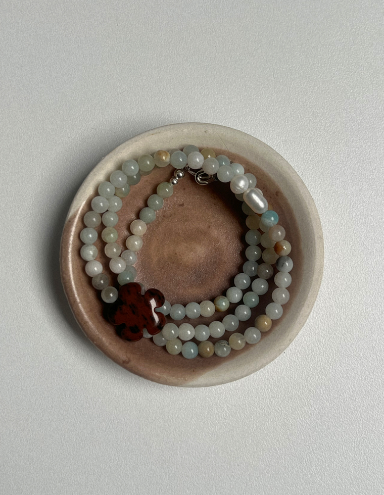 Fresco 9 - Flower Amazonite & Mahogany Obsidian Necklace