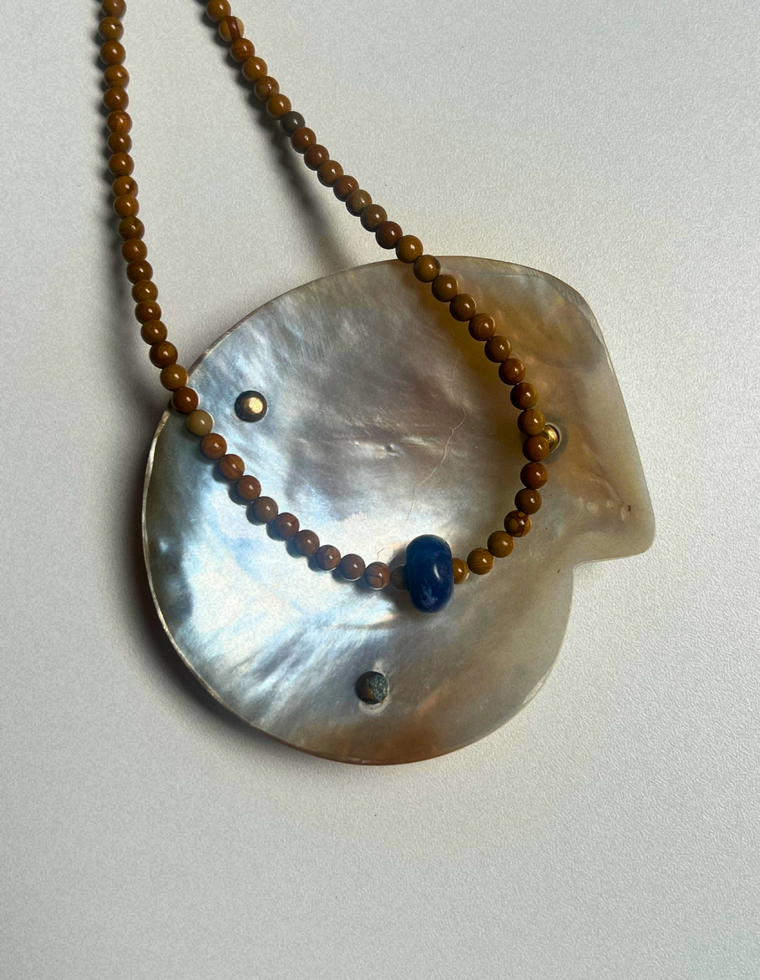Idle Hands 16 - Wood Lace Jasper Movement Necklace