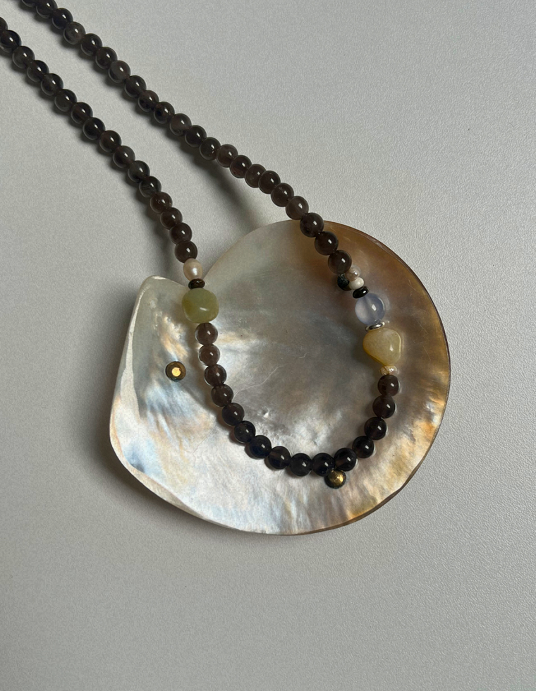 Tempera 3 - Smoky Quartz & Flower Amazonite Necklace