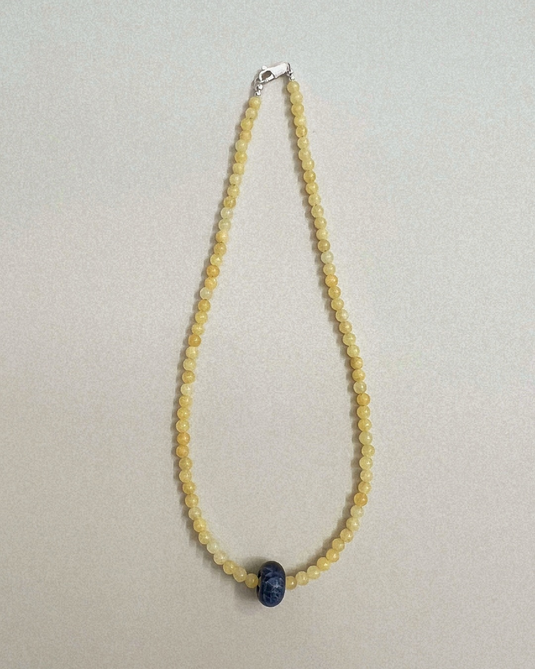Harvest 10: yellow jade and sodalite movement necklace, hand-strung by Palm of Feronia, photo 4