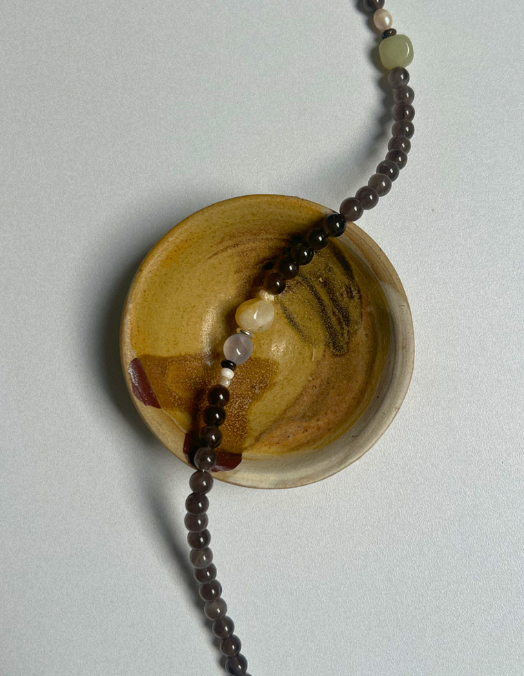 Tempera 3 - Smoky Quartz & Flower Amazonite Necklace