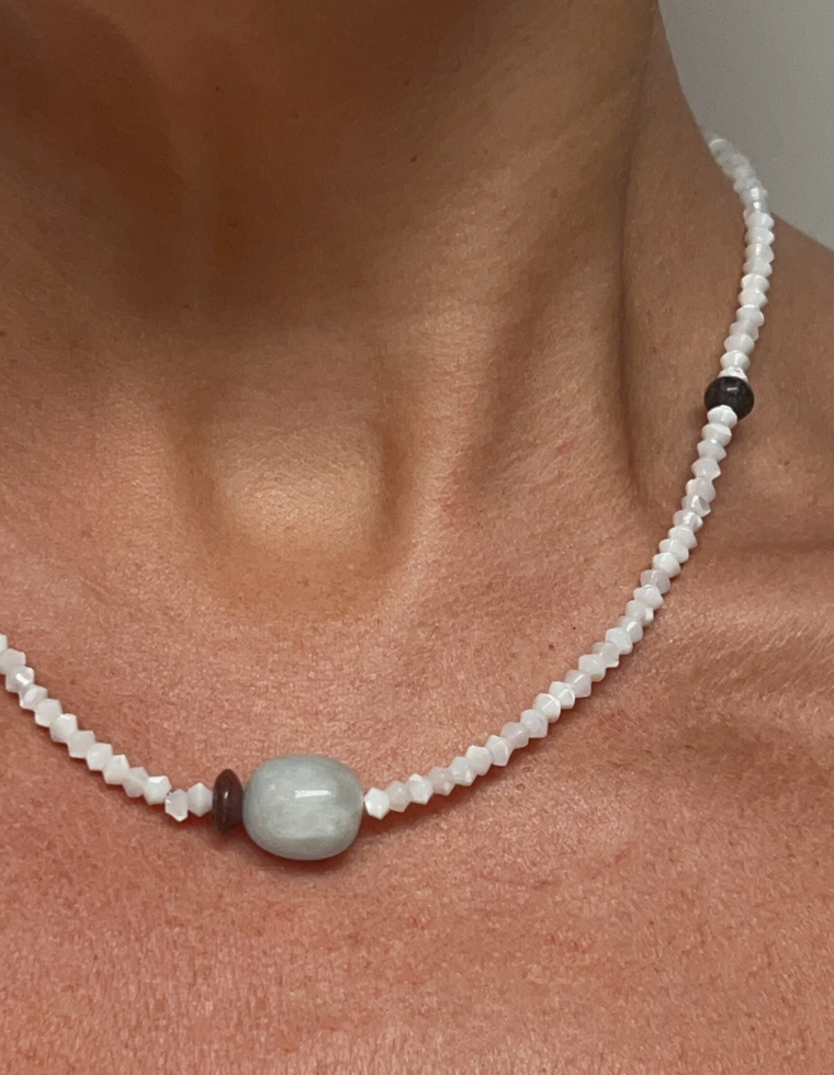Selunara - Mother of Pearl & Morganite Necklace