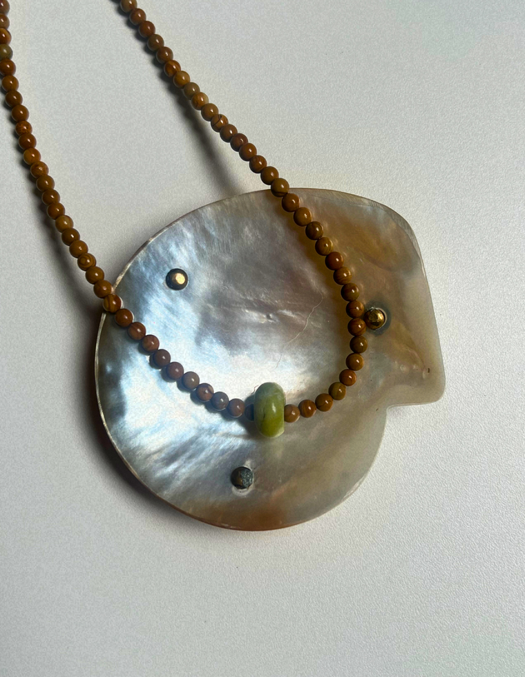 Idle Hands 15 - Wood Lace Jasper Movement Necklace