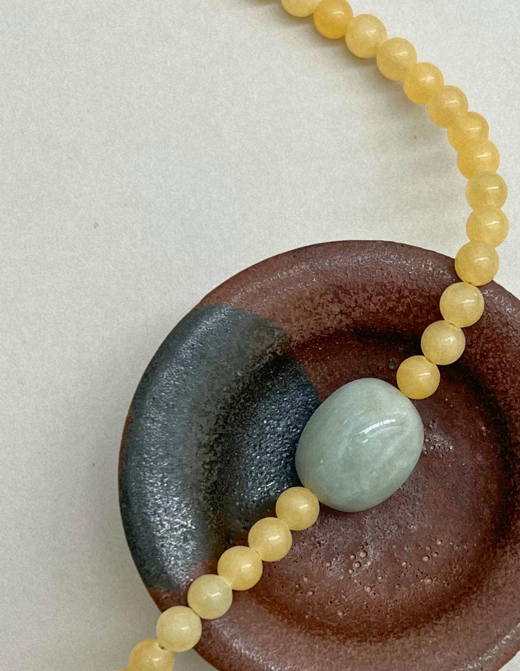 Cairn 10 – Yellow Jade & Blue Beryl Necklace