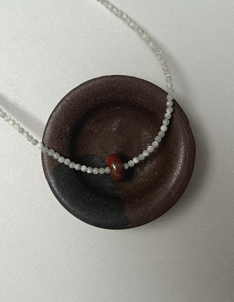 Unfurl 17 - Mother of Pearl & Red Jasper Necklace