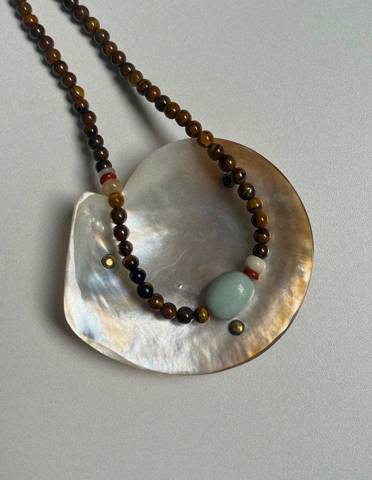 Tempera 6 - Tiger Eye & Flower Amazonite Necklace