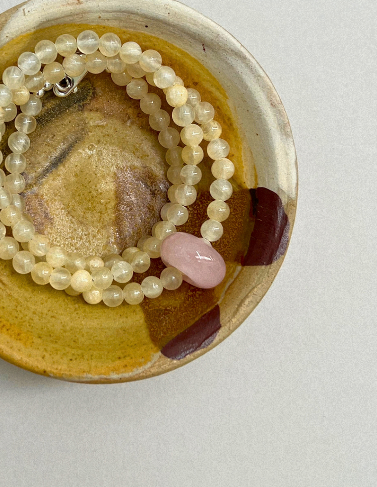 Keepsake 9 – Silk Jade & Rose Quartz Movement Necklace