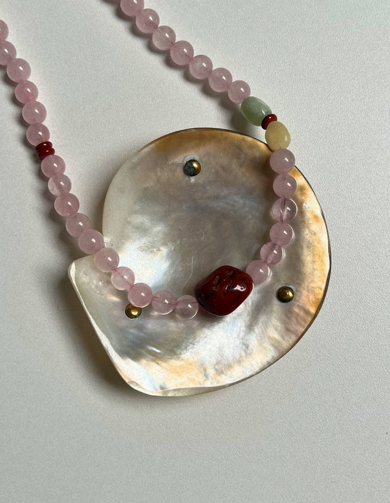 Halo 2 - Rose Quartz & Red Jasper Necklace