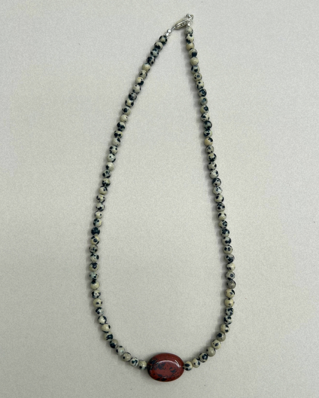 Celadon 16: dalmatian jasper and mahogany obsidian necklace, hand-strung by Palm of Feronia, photo 4