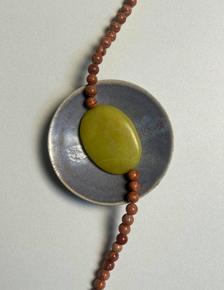 Commonplace 13 – Wood Lace Jasper & Olive Jade Necklace
