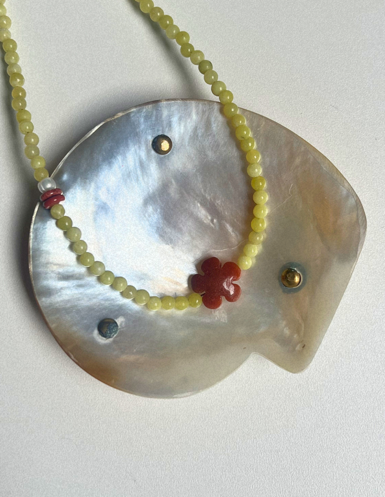 Fleur 4 - Olive Jade & Red Aventurine Necklace