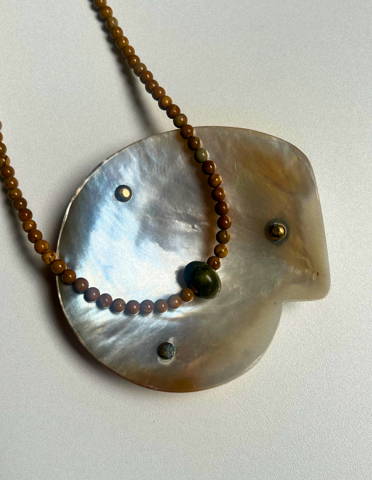 Idle Hands 17 - Wood Lace Jasper Movement Necklace