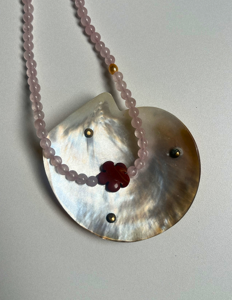 Sundial 11 - Rose Quartz & Red Jasper Necklace