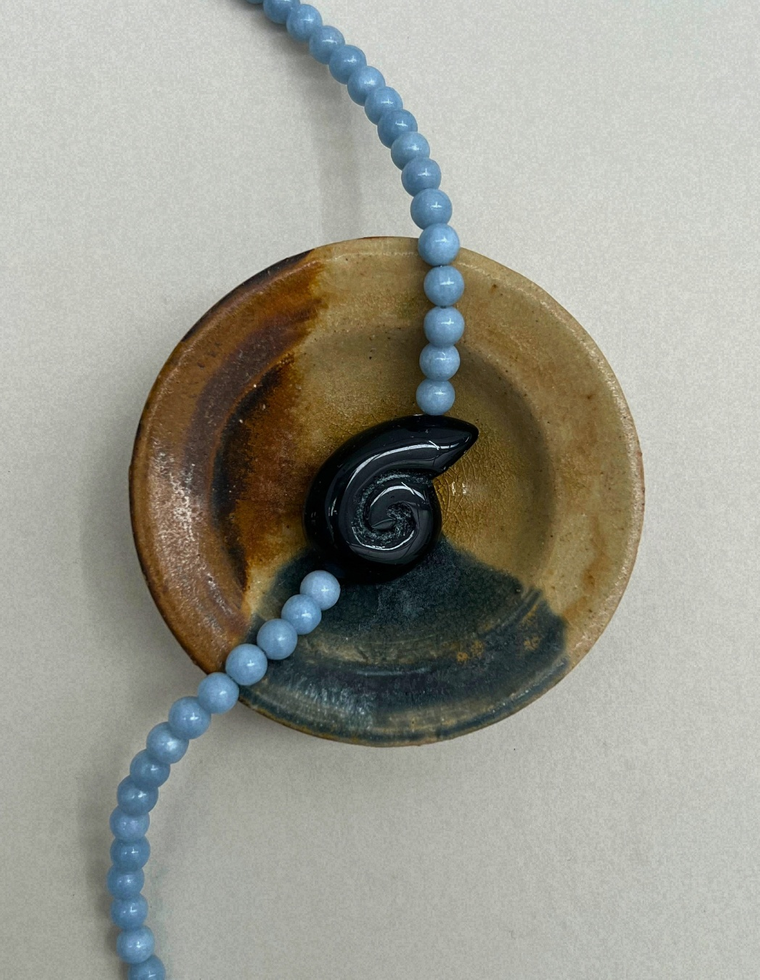 Axis 8: angelite whorl necklace, hand-strung by Palm of Feronia, photo 2