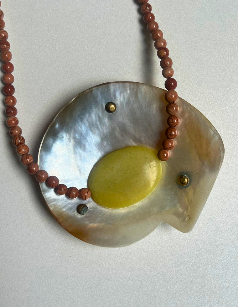 Commonplace 13 – Wood Lace Jasper & Olive Jade Necklace