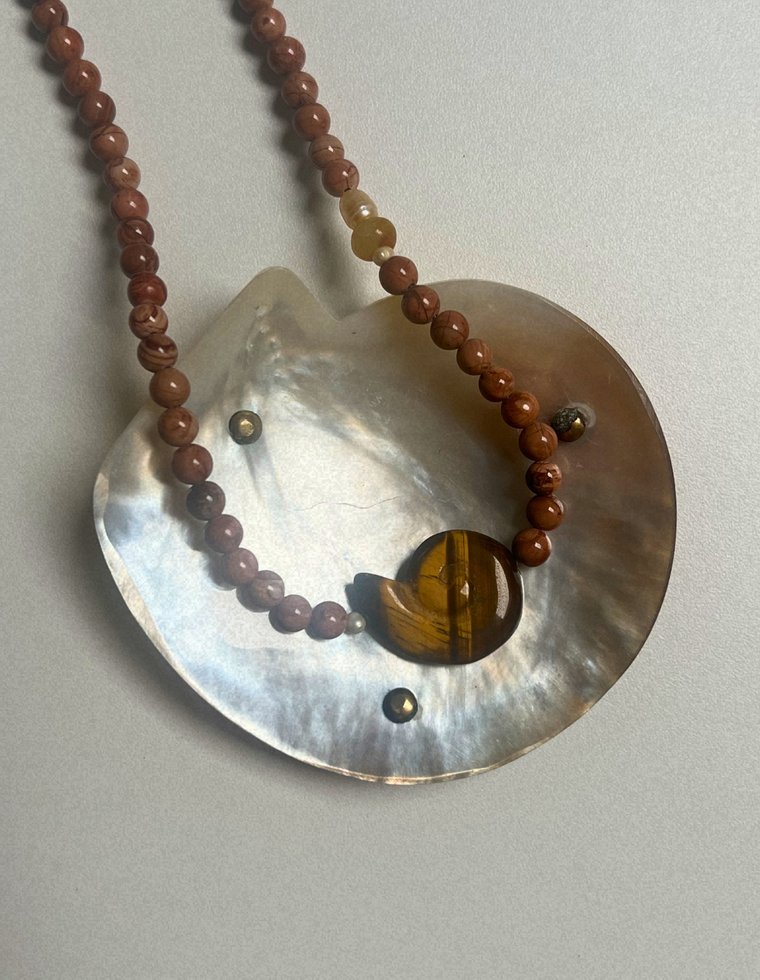 Trove 19 - Wood Lace Jasper Whorl Necklace