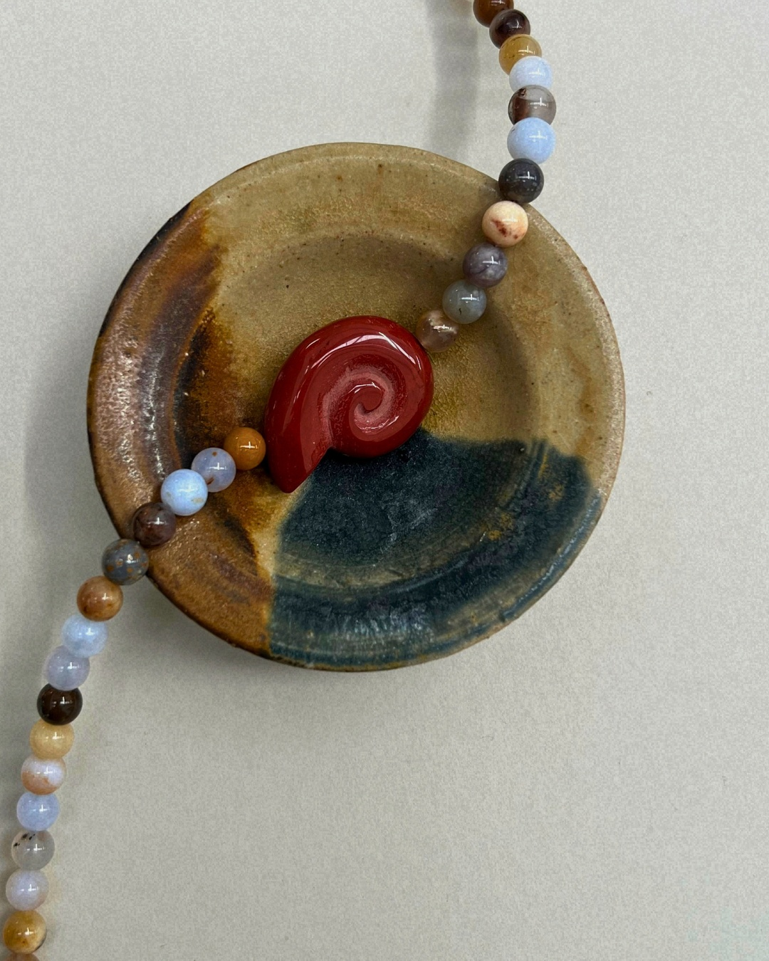 Celadon 7: chalcedony whorl necklace, hand-strung by Palm of Feronia, photo 3