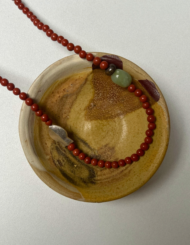 Solar 6 - Red Jasper & Bowenite Necklace