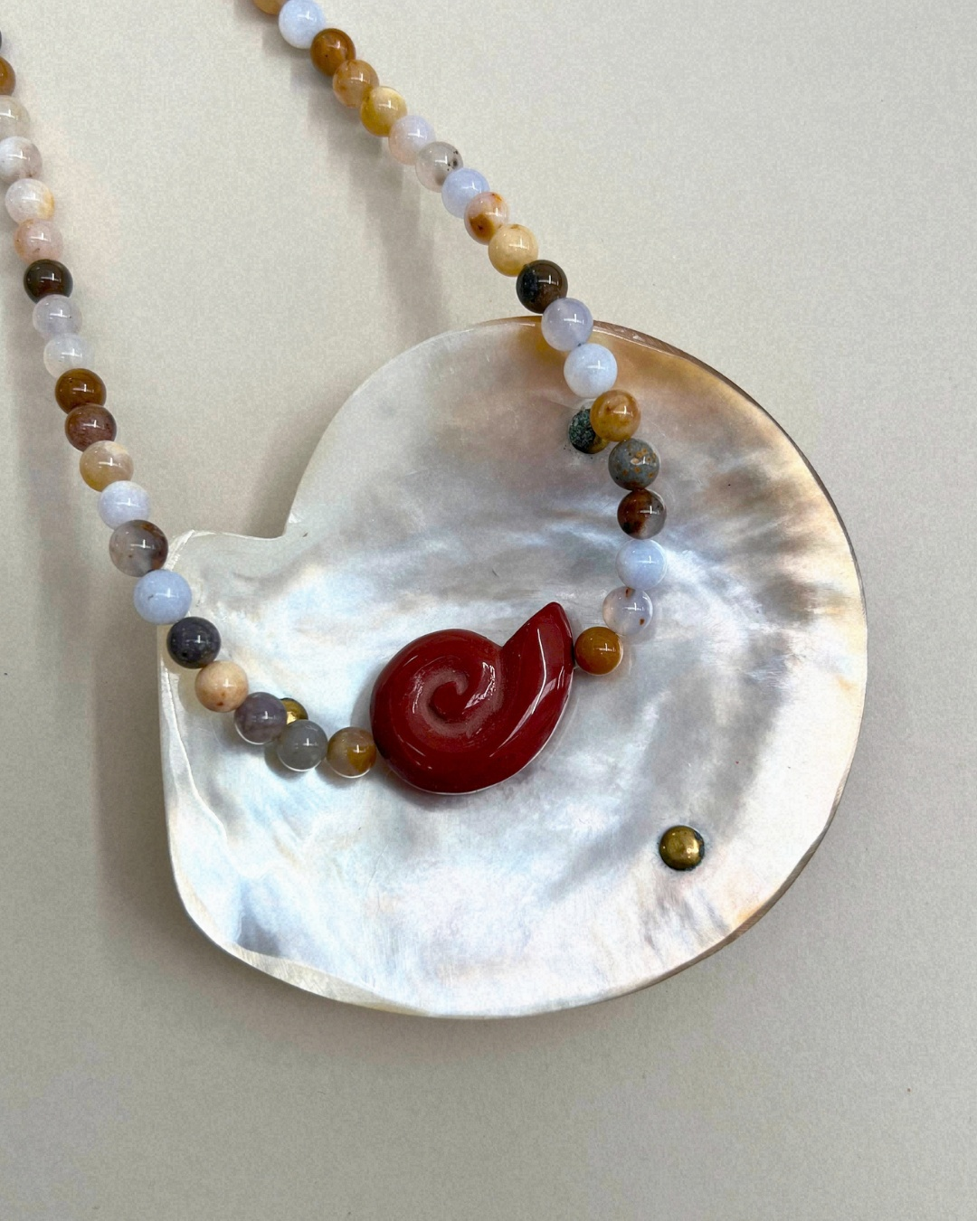 Celadon 7: chalcedony whorl necklace, hand-strung by Palm of Feronia, photo 2