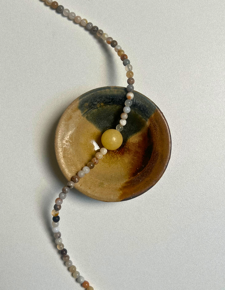 Commonplace 18 – Bamboo Leaf Agate & Yellow Jade Necklace