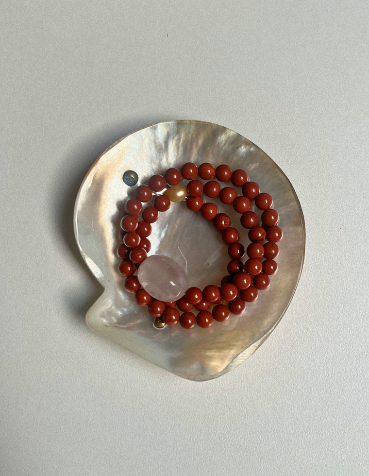 Saffron 5 - Red Jasper & Rose Quartz Necklace