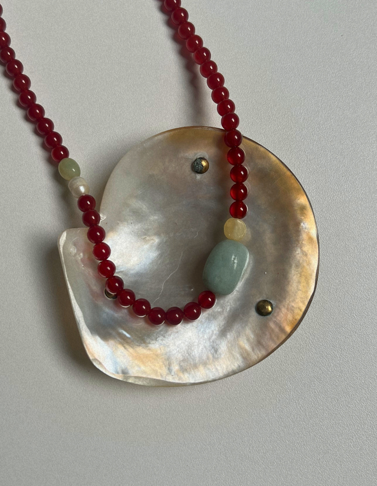 Tempera 7 - Carnelian & Flower Amazonite Necklace