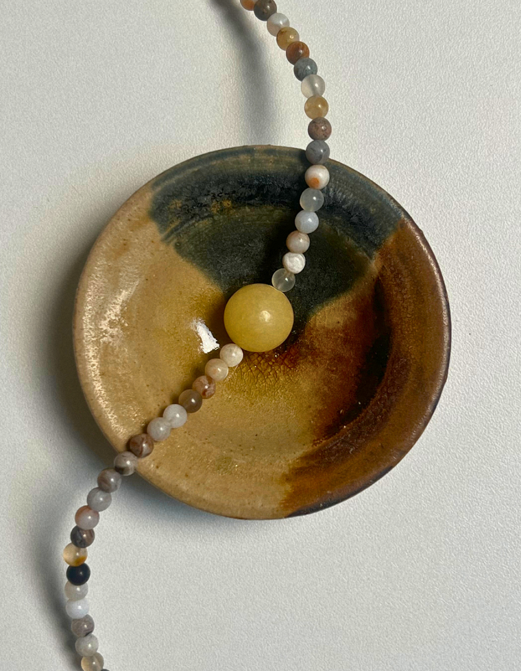 Commonplace 18 – Bamboo Leaf Agate & Yellow Jade Necklace