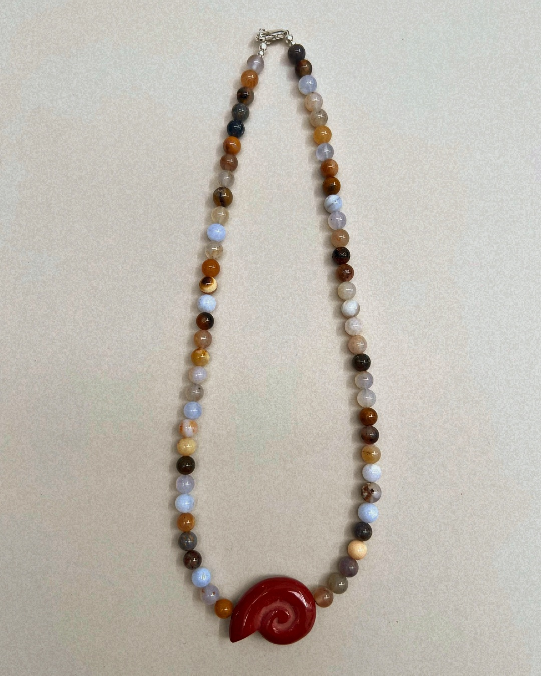 Celadon 7: chalcedony whorl necklace, hand-strung by Palm of Feronia, photo 4