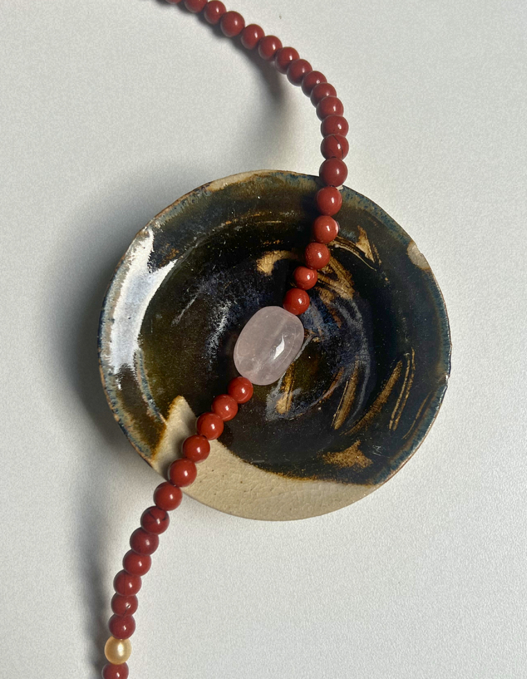 Saffron 5 - Red Jasper & Rose Quartz Necklace